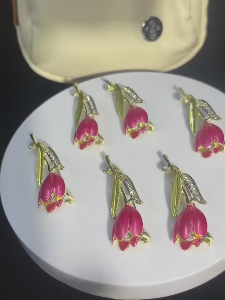 Crystal Pink Tulip Flower Brooch