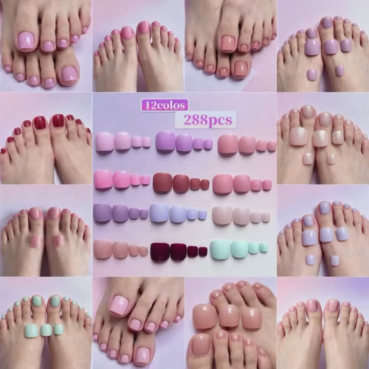 12 Colors 288pcs Press On Toe Nails