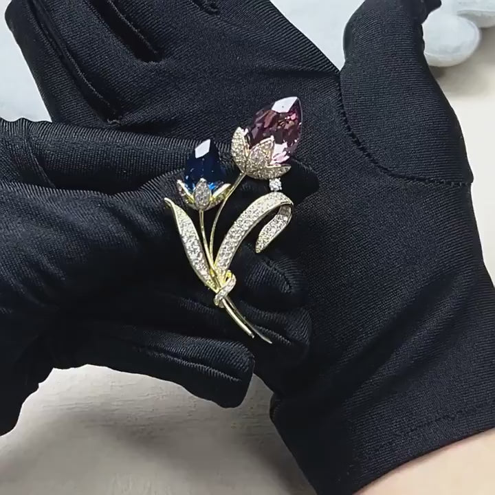 Crystal Tulip Flower Brooch