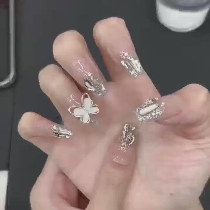 Sparkling Butterfly Glossy Nails