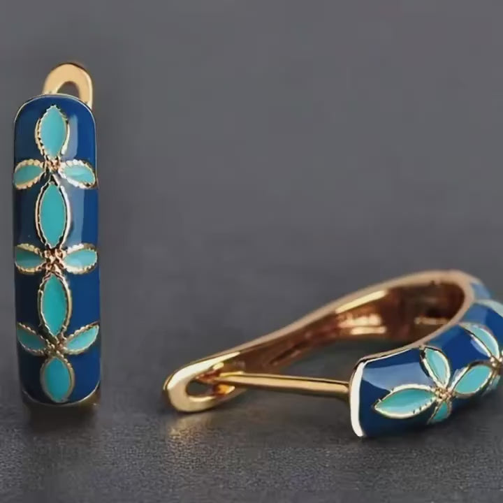 Vintage Enamel Floral Hoop Earrings