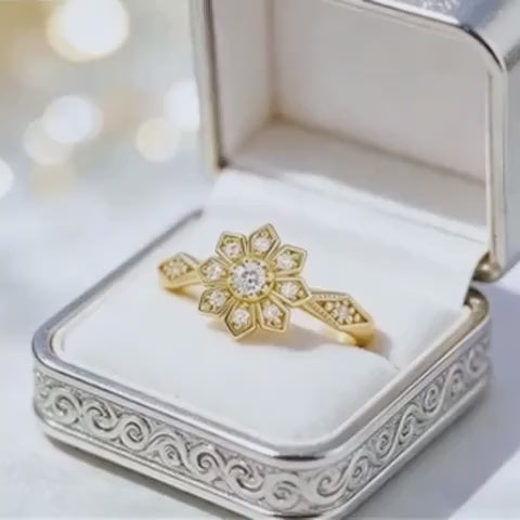 Vintage Elegant Inlay Zirconia Flower Ring