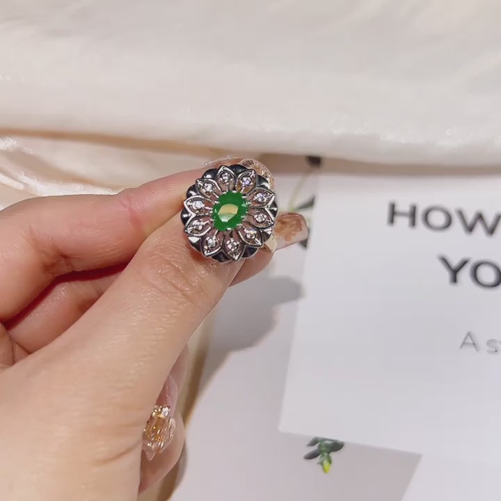 Green and Silver Zirconia Earrings and Ring Set